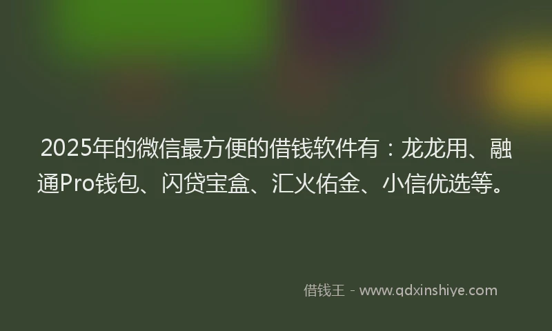 2025年的微信最方便的借钱软件有：龙龙用、融通Pro钱包、闪贷宝盒、汇火佑金、小信优选等。