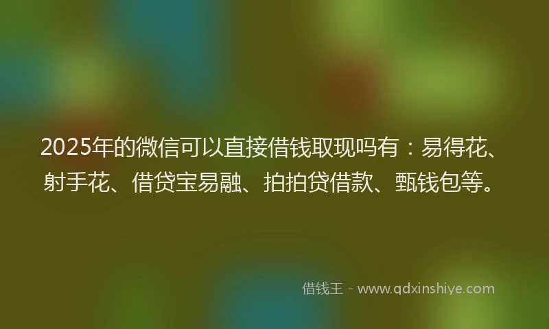 2025年的微信可以直接借钱取现吗有：易得花、射手花、借贷宝易融、拍拍贷借款、甄钱包等。