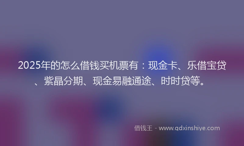 2025年的怎么借钱买机票有：现金卡、乐借宝贷、紫晶分期、现金易融通途、时时贷等。
