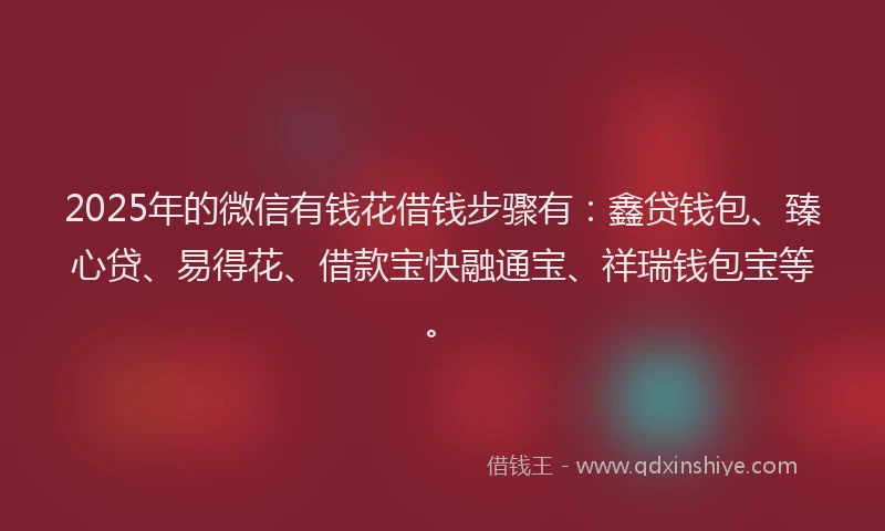 2025年的微信有钱花借钱步骤有：鑫贷钱包、臻心贷、易得花、借款宝快融通宝、祥瑞钱包宝等。