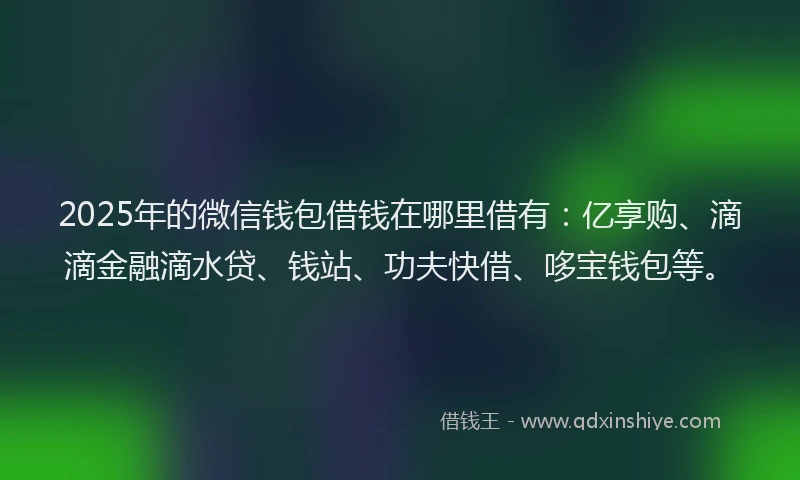 2025年的微信钱包借钱在哪里借有：亿享购、滴滴金融滴水贷、钱站、功夫快借、哆宝钱包等。