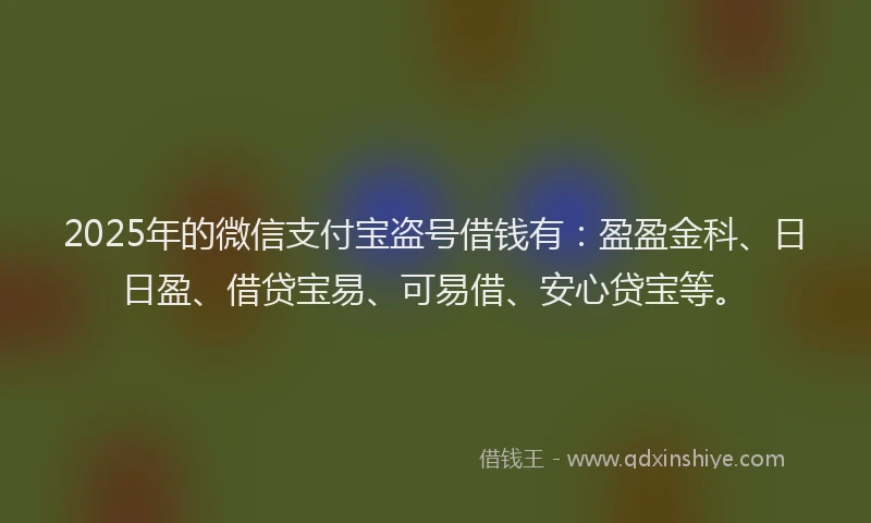 2025年的微信支付宝盗号借钱有：盈盈金科、日日盈、借贷宝易、可易借、安心贷宝等。