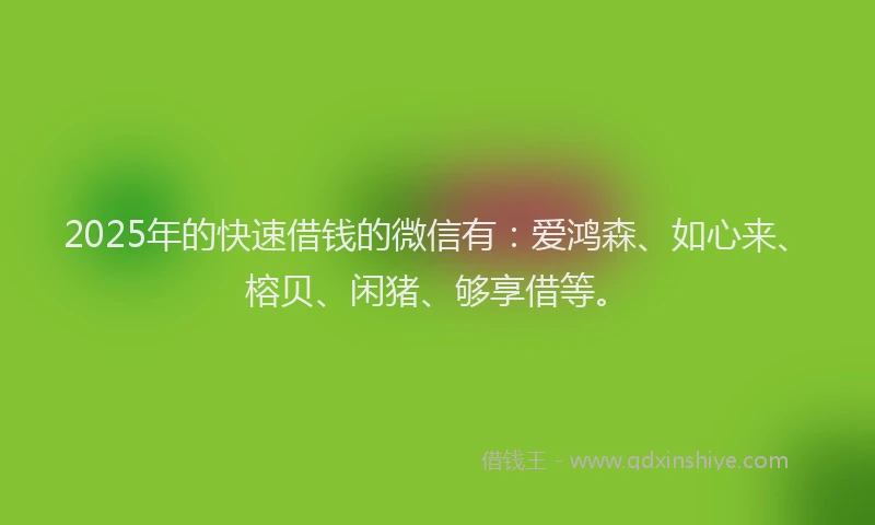 2025年的快速借钱的微信有：爱鸿森、如心来、榕贝、闲猪、够享借等。
