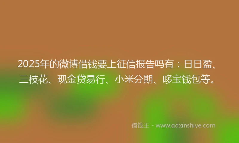 2025年的微博借钱要上征信报告吗有：日日盈、三枝花、现金贷易行、小米分期、哆宝钱包等。