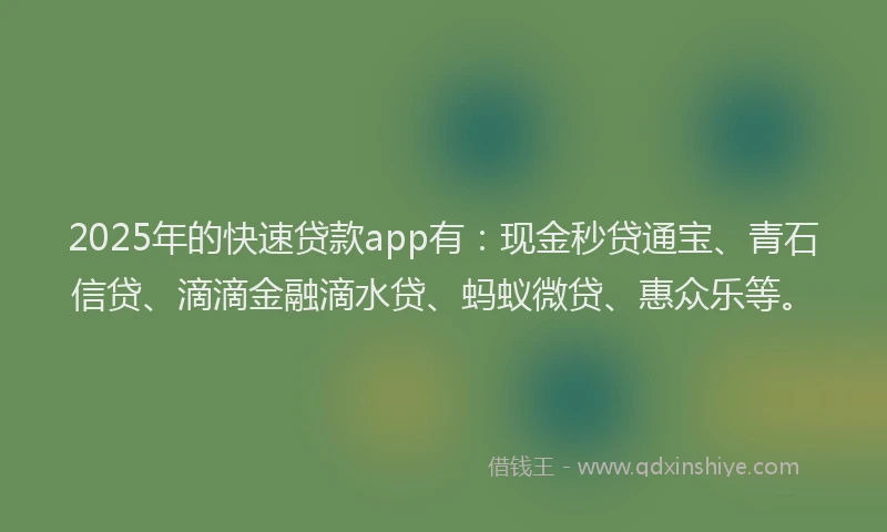 2025年的快速贷款app有：现金秒贷通宝、青石信贷、滴滴金融滴水贷、蚂蚁微贷、惠众乐等。