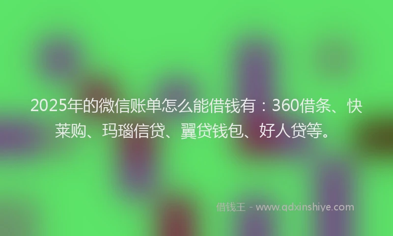 2025年的微信账单怎么能借钱有：360借条、快莱购、玛瑙信贷、翼贷钱包、好人贷等。