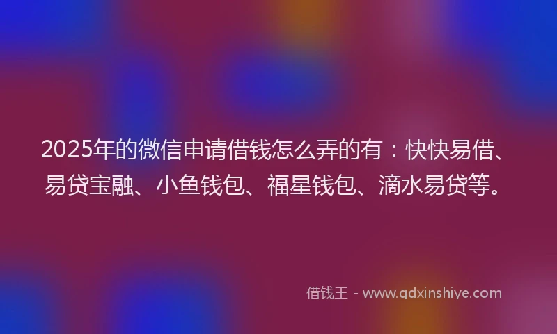 2025年的微信申请借钱怎么弄的有：快快易借、易贷宝融、小鱼钱包、福星钱包、滴水易贷等。