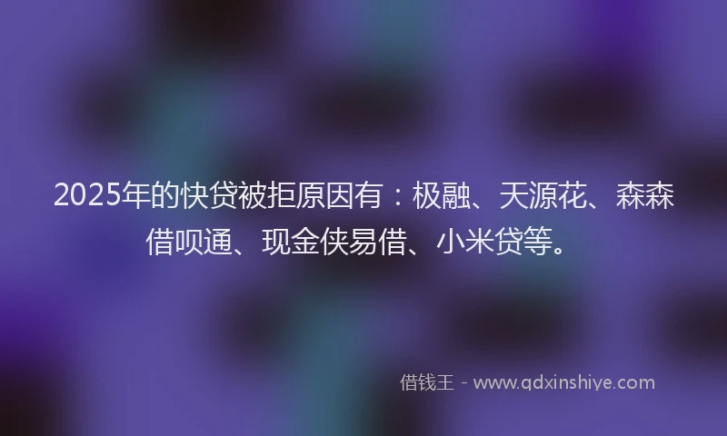 2025年的快贷被拒原因有：极融、天源花、森森借呗通、现金侠易借、小米贷等。