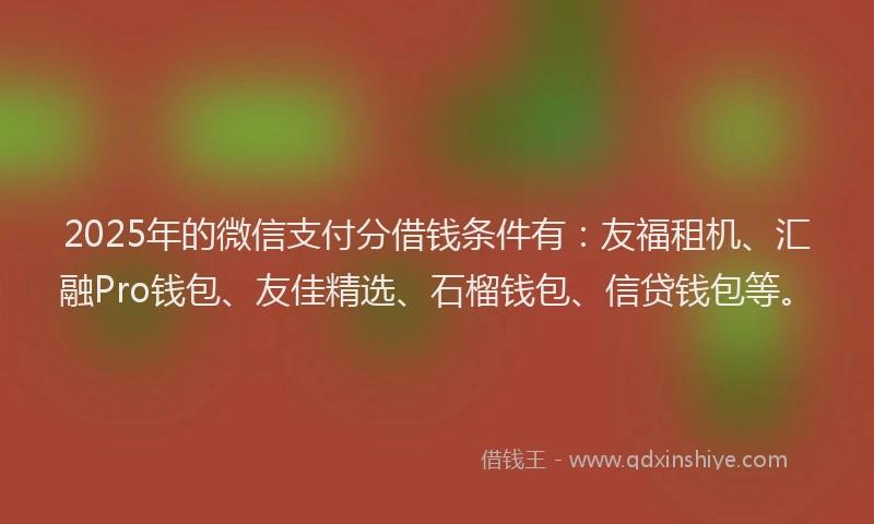 2025年的微信支付分借钱条件有：友福租机、汇融Pro钱包、友佳精选、石榴钱包、信贷钱包等。