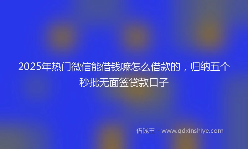 2025年热门微信能借钱嘛怎么借款的，归纳五个秒批无面签贷款口子