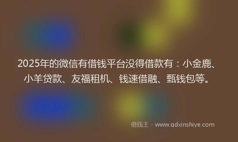 2025年的微信有借钱平台没得借款有：小金鹿、小羊贷款、友福租机、钱速借融、甄钱包等。