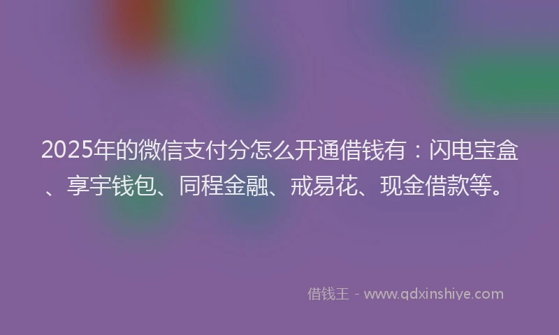 2025年的微信支付分怎么开通借钱有：闪电宝盒、享宇钱包、同程金融、戒易花、现金借款等。