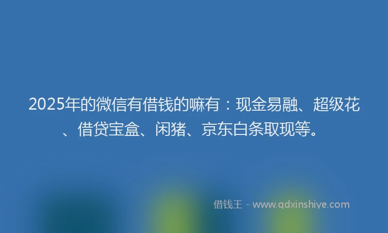 2025年的微信有借钱的嘛有：现金易融、超级花、借贷宝盒、闲猪、京东白条取现等。