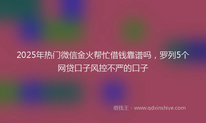 2025年热门微信金火帮忙借钱靠谱吗，罗列5个网贷口子风控不严的口子