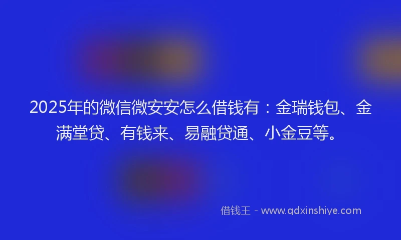 2025年的微信微安安怎么借钱有：金瑞钱包、金满堂贷、有钱来、易融贷通、小金豆等。