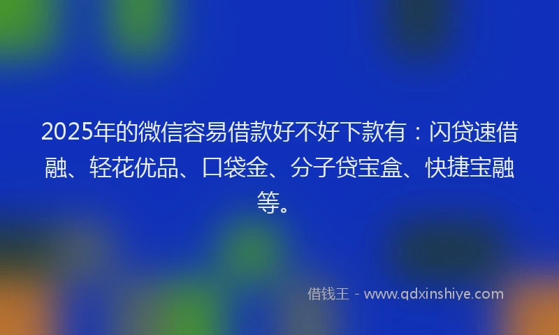 2025年的微信容易借款好不好下款有：闪贷速借融、轻花优品、口袋金、分子贷宝盒、快捷宝融等。