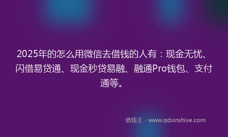 2025年的怎么用微信去借钱的人有：现金无忧、闪借易贷通、现金秒贷易融、融通Pro钱包、支付通等。
