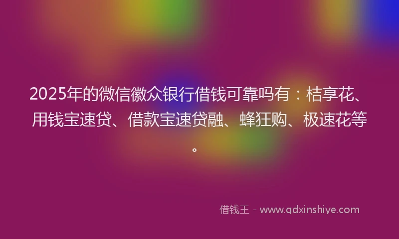 2025年的微信徽众银行借钱可靠吗有：桔享花、用钱宝速贷、借款宝速贷融、蜂狂购、极速花等。