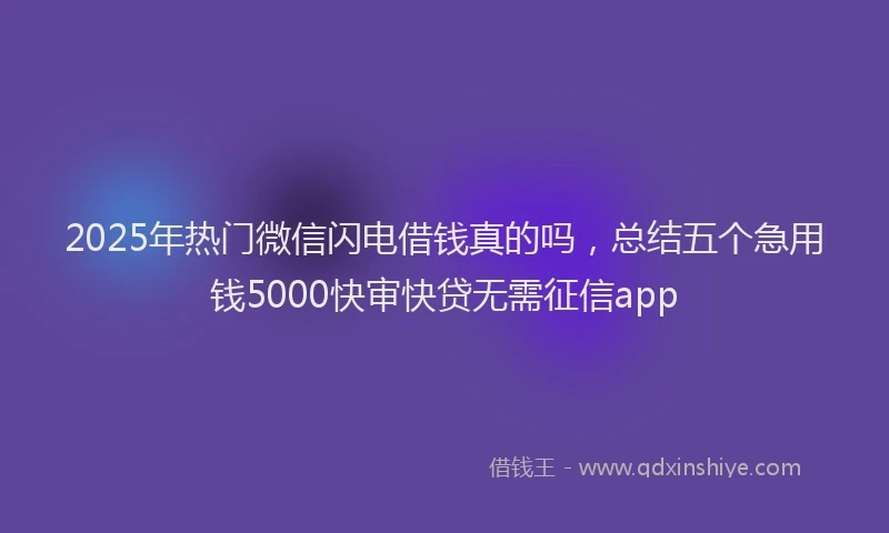2025年热门微信闪电借钱真的吗，总结五个急用钱5000快审快贷无需征信app