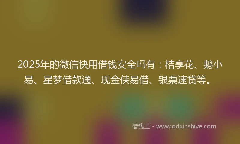 2025年的微信快用借钱安全吗有：桔享花、鹅小易、星梦借款通、现金侠易借、银票速贷等。