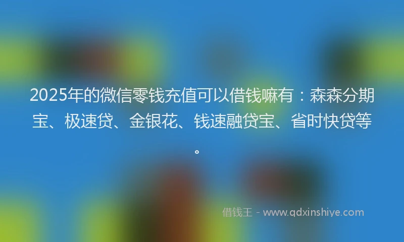 2025年的微信零钱充值可以借钱嘛有：森森分期宝、极速贷、金银花、钱速融贷宝、省时快贷等。