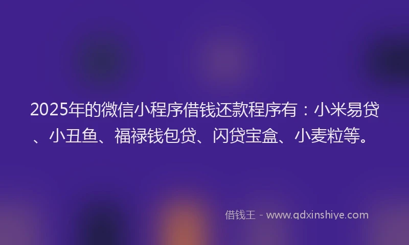 2025年的微信小程序借钱还款程序有：小米易贷、小丑鱼、福禄钱包贷、闪贷宝盒、小麦粒等。