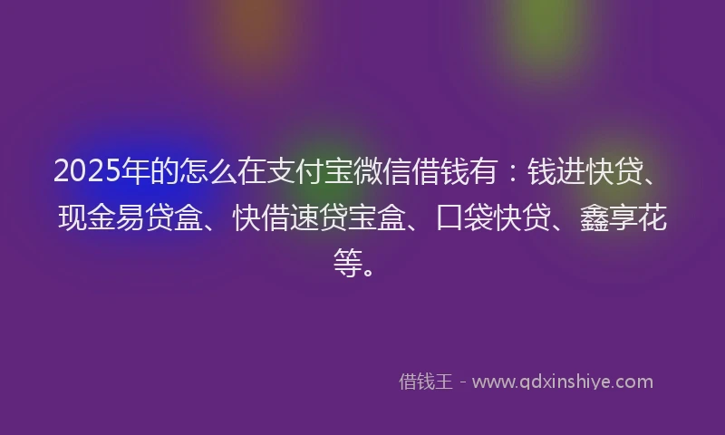 2025年的怎么在支付宝微信借钱有：钱进快贷、现金易贷盒、快借速贷宝盒、口袋快贷、鑫享花等。