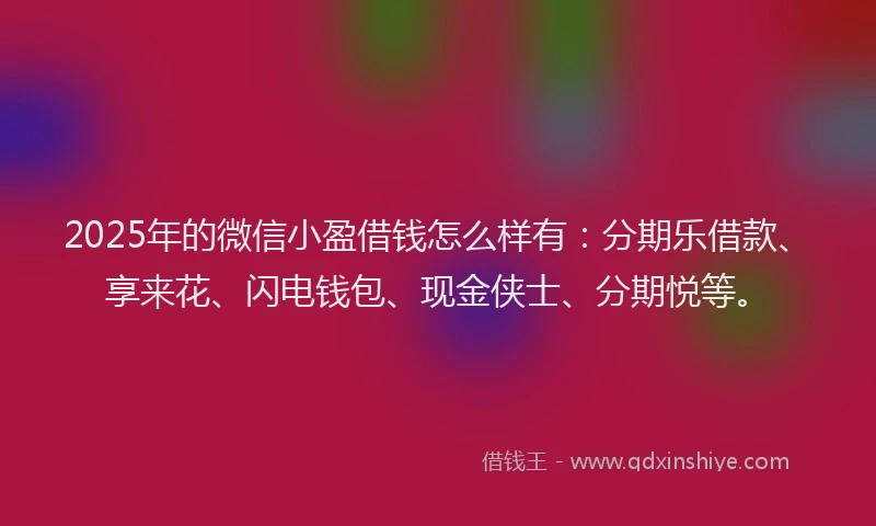 2025年的微信小盈借钱怎么样有：分期乐借款、享来花、闪电钱包、现金侠士、分期悦等。