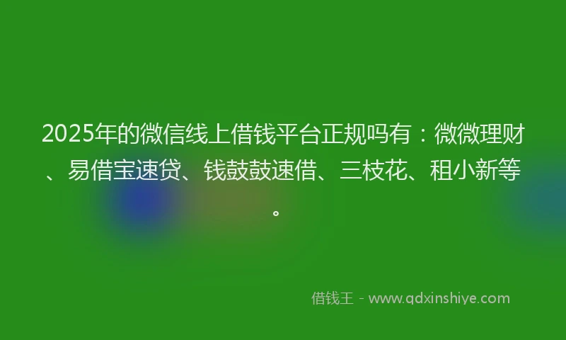 2025年的微信线上借钱平台正规吗有：微微理财、易借宝速贷、钱鼓鼓速借、三枝花、租小新等。