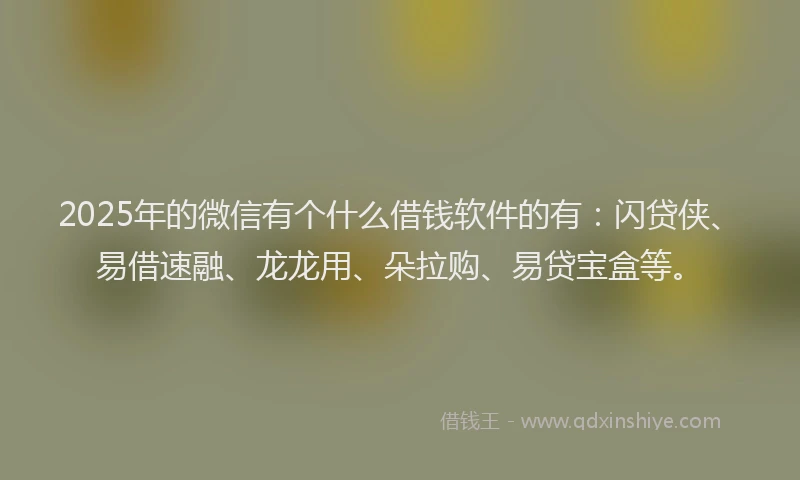 2025年的微信有个什么借钱软件的有：闪贷侠、易借速融、龙龙用、朵拉购、易贷宝盒等。