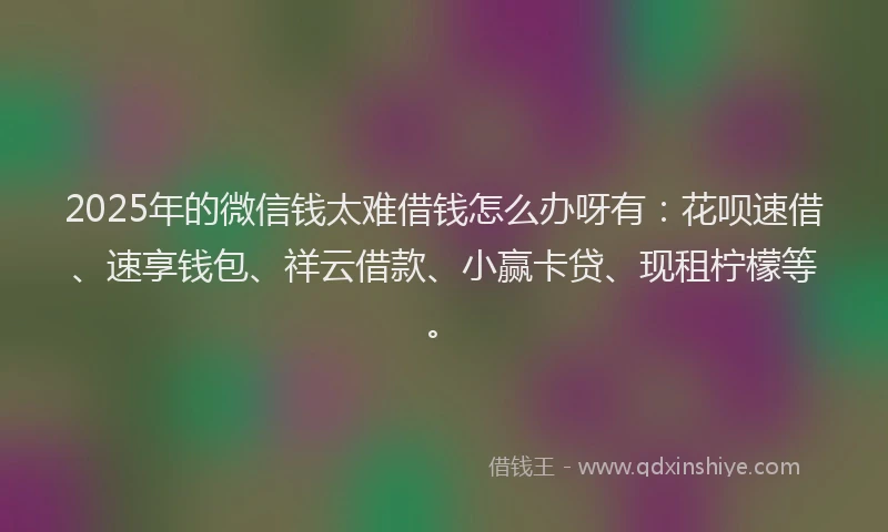 2025年的微信钱太难借钱怎么办呀有：花呗速借、速享钱包、祥云借款、小赢卡贷、现租柠檬等。