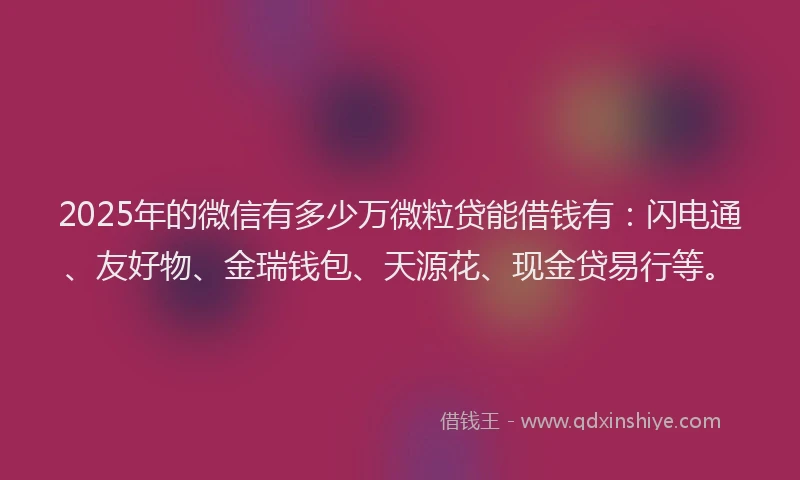 2025年的微信有多少万微粒贷能借钱有：闪电通、友好物、金瑞钱包、天源花、现金贷易行等。