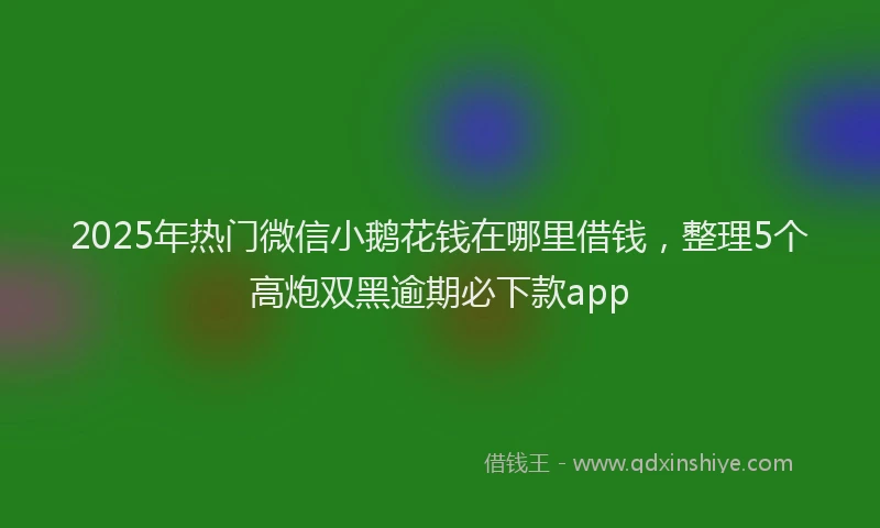 2025年热门微信小鹅花钱在哪里借钱，整理5个高炮双黑逾期必下款app