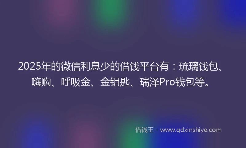2025年的微信利息少的借钱平台有：琉璃钱包、嗨购、呼吸金、金钥匙、瑞泽Pro钱包等。