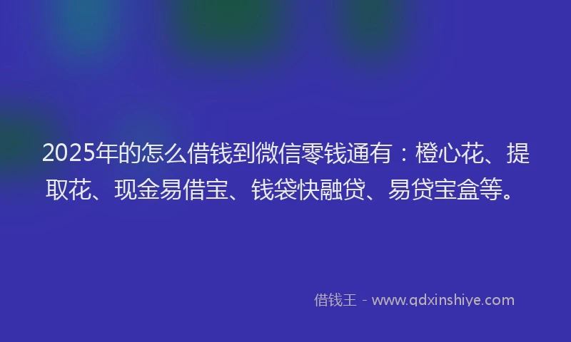 2025年的怎么借钱到微信零钱通有：橙心花、提取花、现金易借宝、钱袋快融贷、易贷宝盒等。