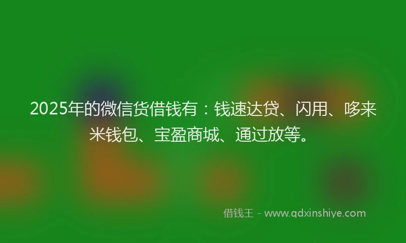 2025年的微信货借钱有：钱速达贷、闪用、哆来米钱包、宝盈商城、通过放等。