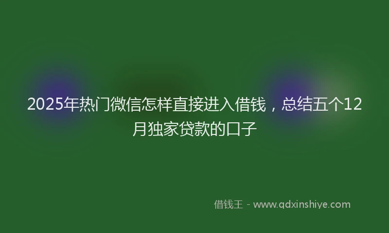 2025年热门微信怎样直接进入借钱，总结五个12月独家贷款的口子
