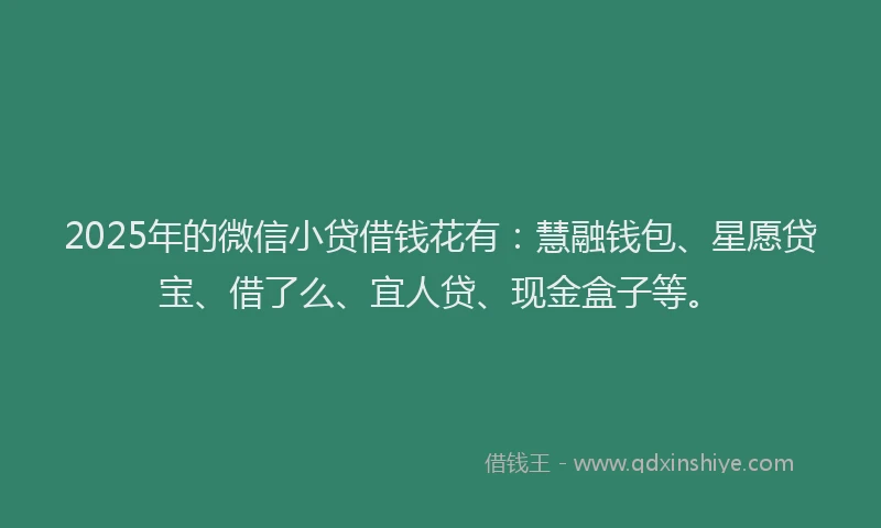 2025年的微信小贷借钱花有：慧融钱包、星愿贷宝、借了么、宜人贷、现金盒子等。