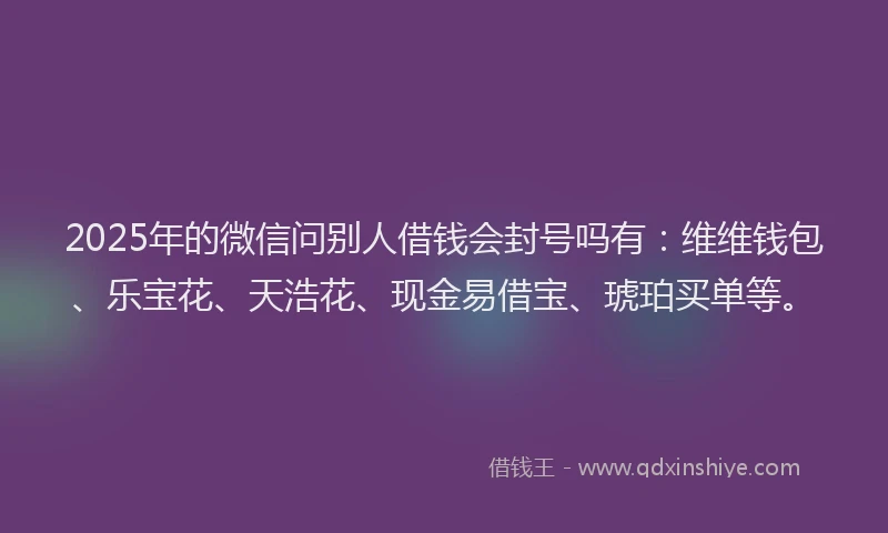 2025年的微信问别人借钱会封号吗有：维维钱包、乐宝花、天浩花、现金易借宝、琥珀买单等。