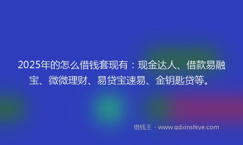 2025年的怎么借钱套现有：现金达人、借款易融宝、微微理财、易贷宝速易、金钥匙贷等。