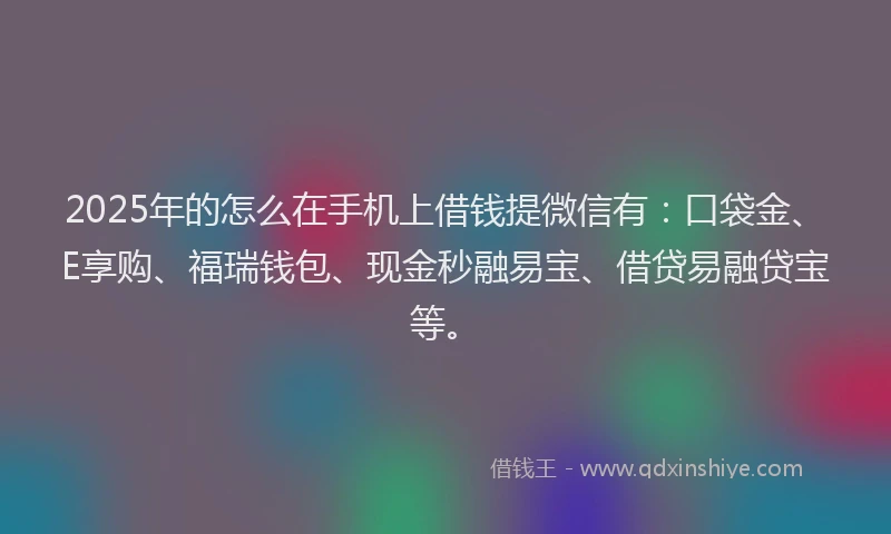 2025年的怎么在手机上借钱提微信有：口袋金、E享购、福瑞钱包、现金秒融易宝、借贷易融贷宝等。