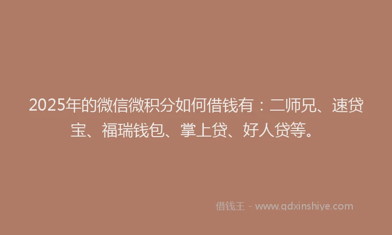 2025年的微信微积分如何借钱有：二师兄、速贷宝、福瑞钱包、掌上贷、好人贷等。