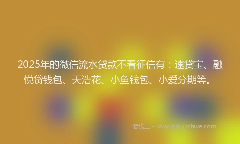 2025年的微信流水贷款不看征信有：速贷宝、融悦贷钱包、天浩花、小鱼钱包、小爱分期等。