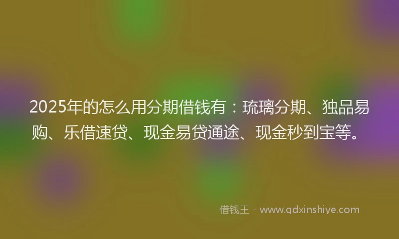 2025年的怎么用分期借钱有：琉璃分期、独品易购、乐借速贷、现金易贷通途、现金秒到宝等。