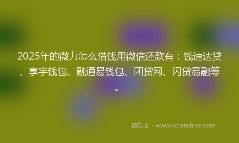 2025年的微力怎么借钱用微信还款有：钱速达贷、享宇钱包、融通易钱包、团贷网、闪贷易融等。