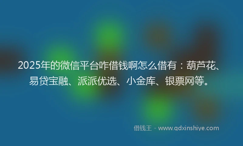 2025年的微信平台咋借钱啊怎么借有：葫芦花、易贷宝融、派派优选、小金库、银票网等。