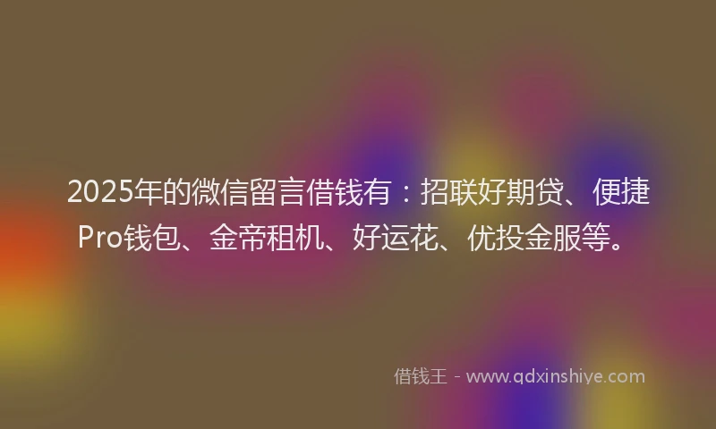 2025年的微信留言借钱有:招联好期贷、便捷Pro钱包、金帝租机、好运花、优投金服等。