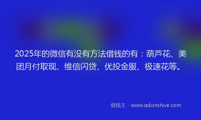 2025年的微信有没有方法借钱的有：葫芦花、美团月付取现、维信闪贷、优投金服、极速花等。