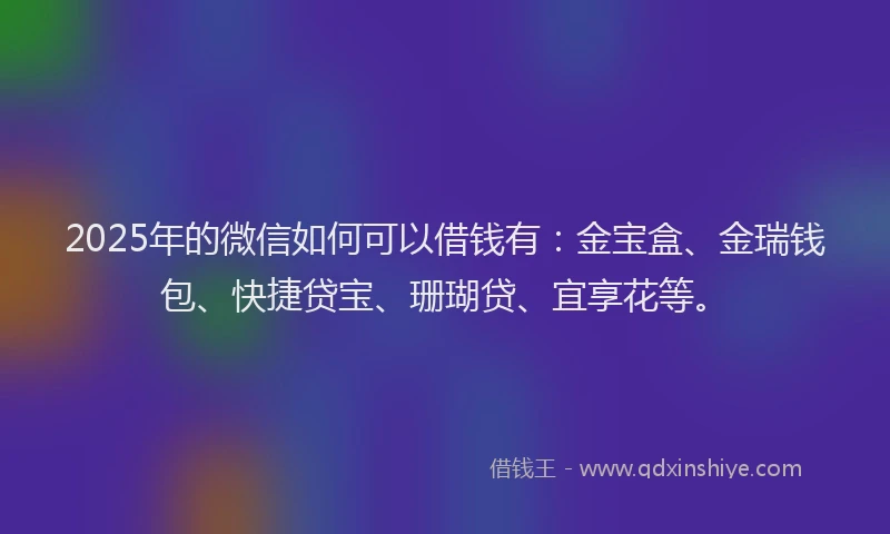 2025年的微信如何可以借钱有：金宝盒、金瑞钱包、快捷贷宝、珊瑚贷、宜享花等。