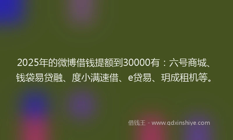 2025年的微博借钱提额到30000有：六号商城、钱袋易贷融、度小满速借、e贷易、玥成租机等。